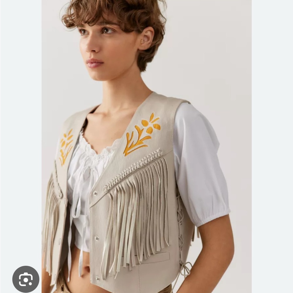 Urban Outfitters Beige Vest with Orange Embroidery